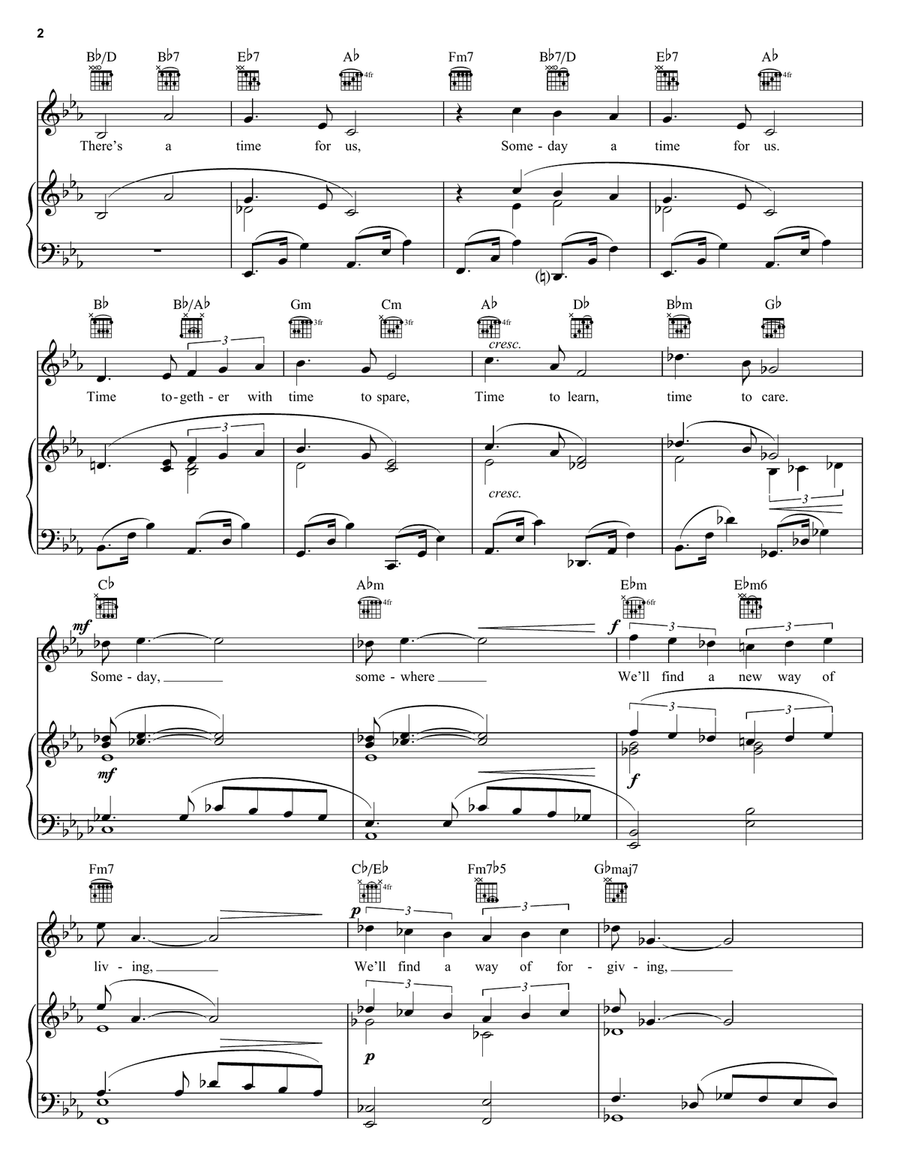 Somewhere (from West Side Story) Piano, Vocal, Guitar scores gallery preview page 2