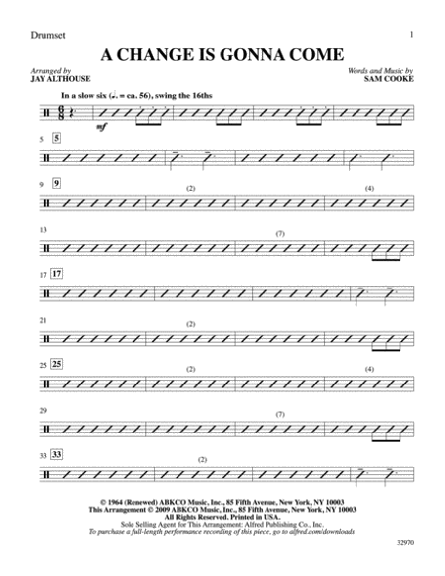 A Change Is Gonna Come: Drums Drums scores gallery preview page 1