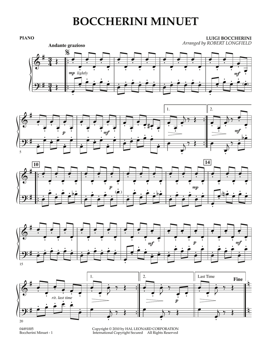 Boccherini Minuet - Piano Orchestra scores gallery preview page 1