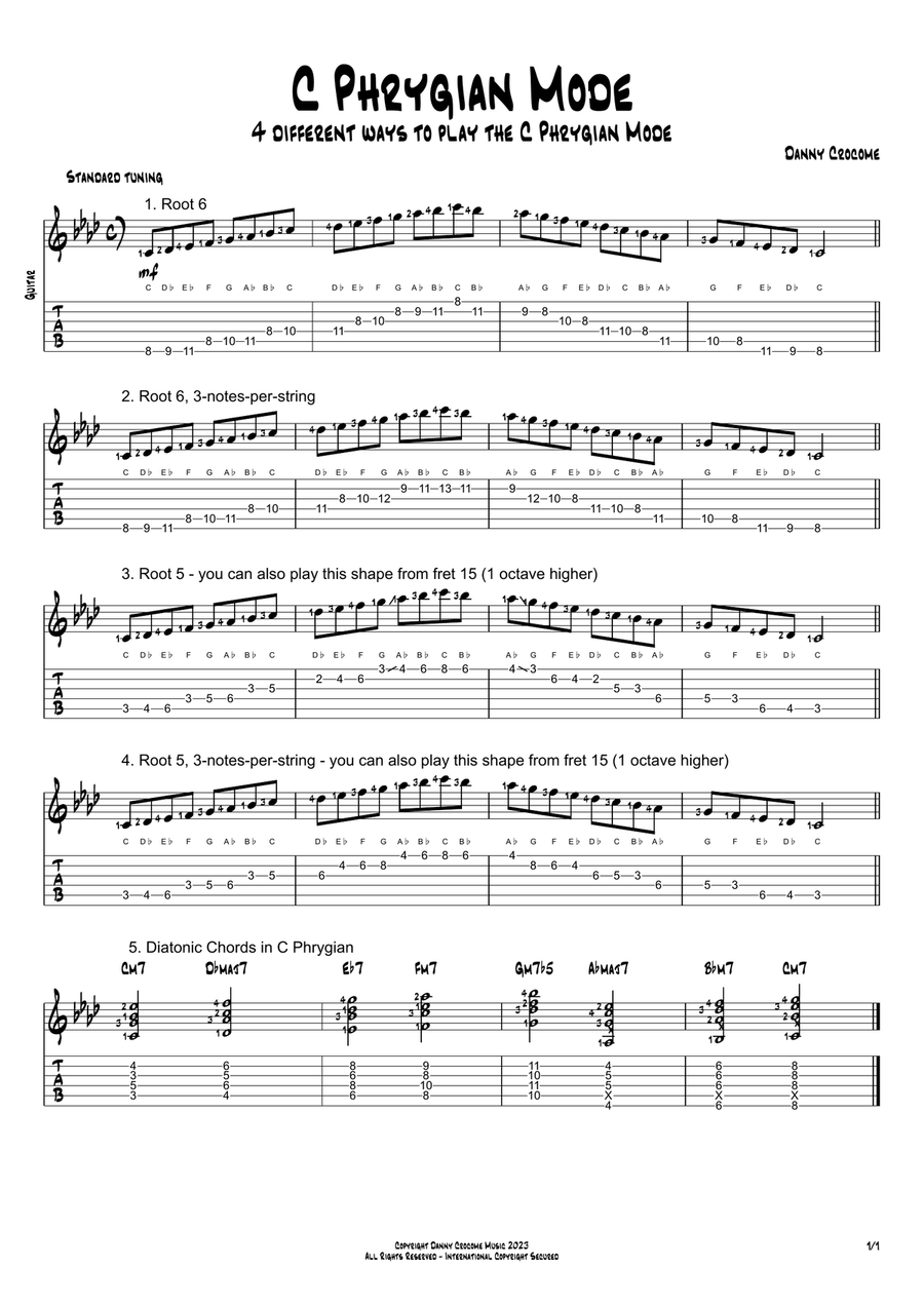 C Phrygian Mode (4 Ways to Play) Electric Guitar scores gallery preview page 1