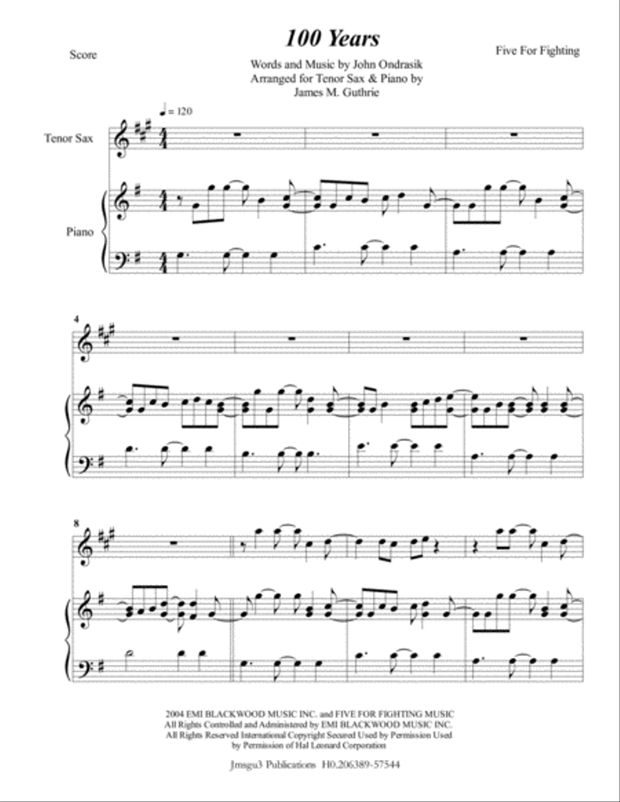 100 Years Tenor Saxophone scores gallery preview page 1