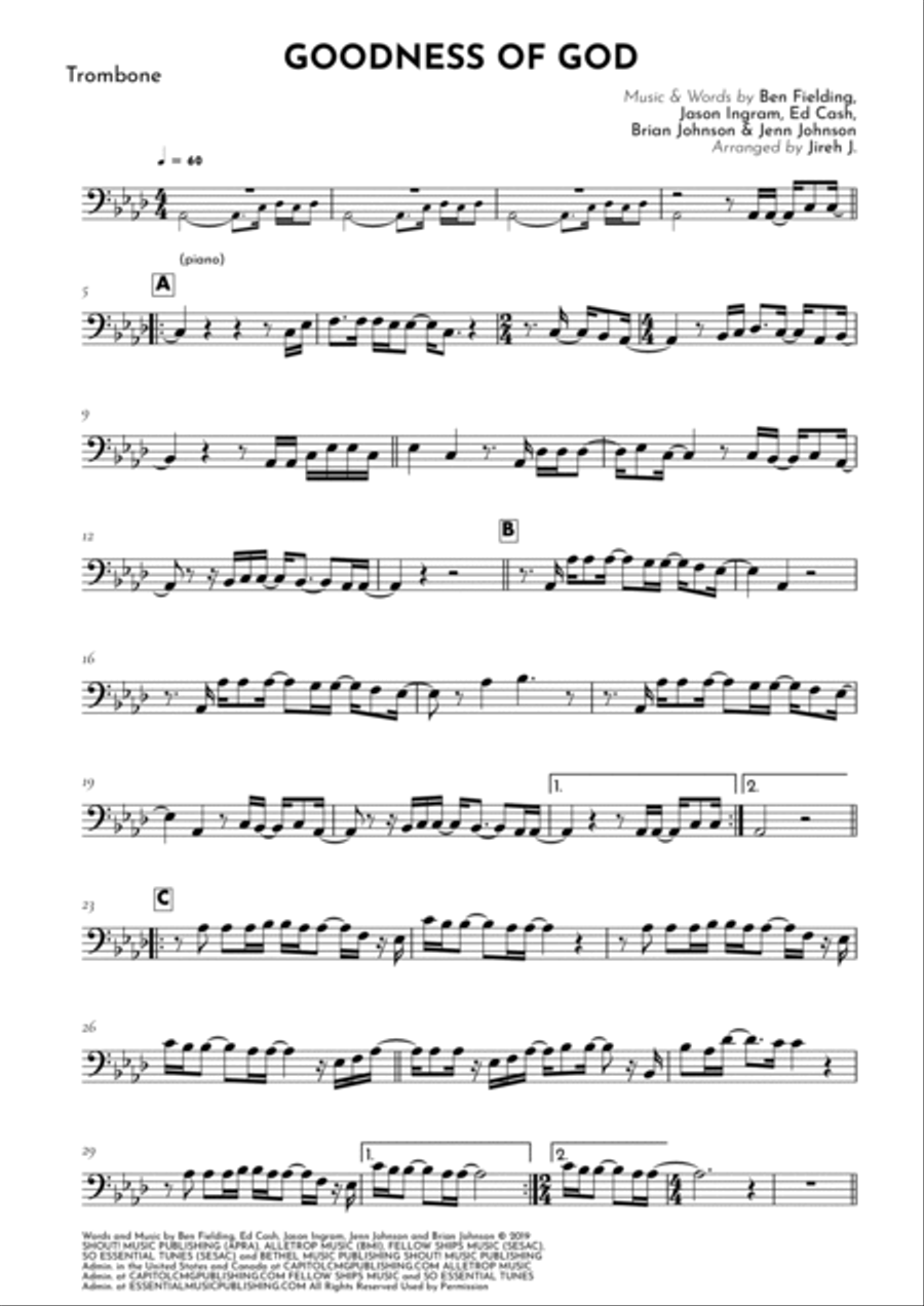 Goodness Of God Trombone Solo scores gallery preview page 2