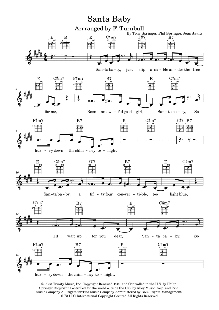 Santa Baby Santa Baby Piano, Vocal, Guitar scores gallery preview page 1