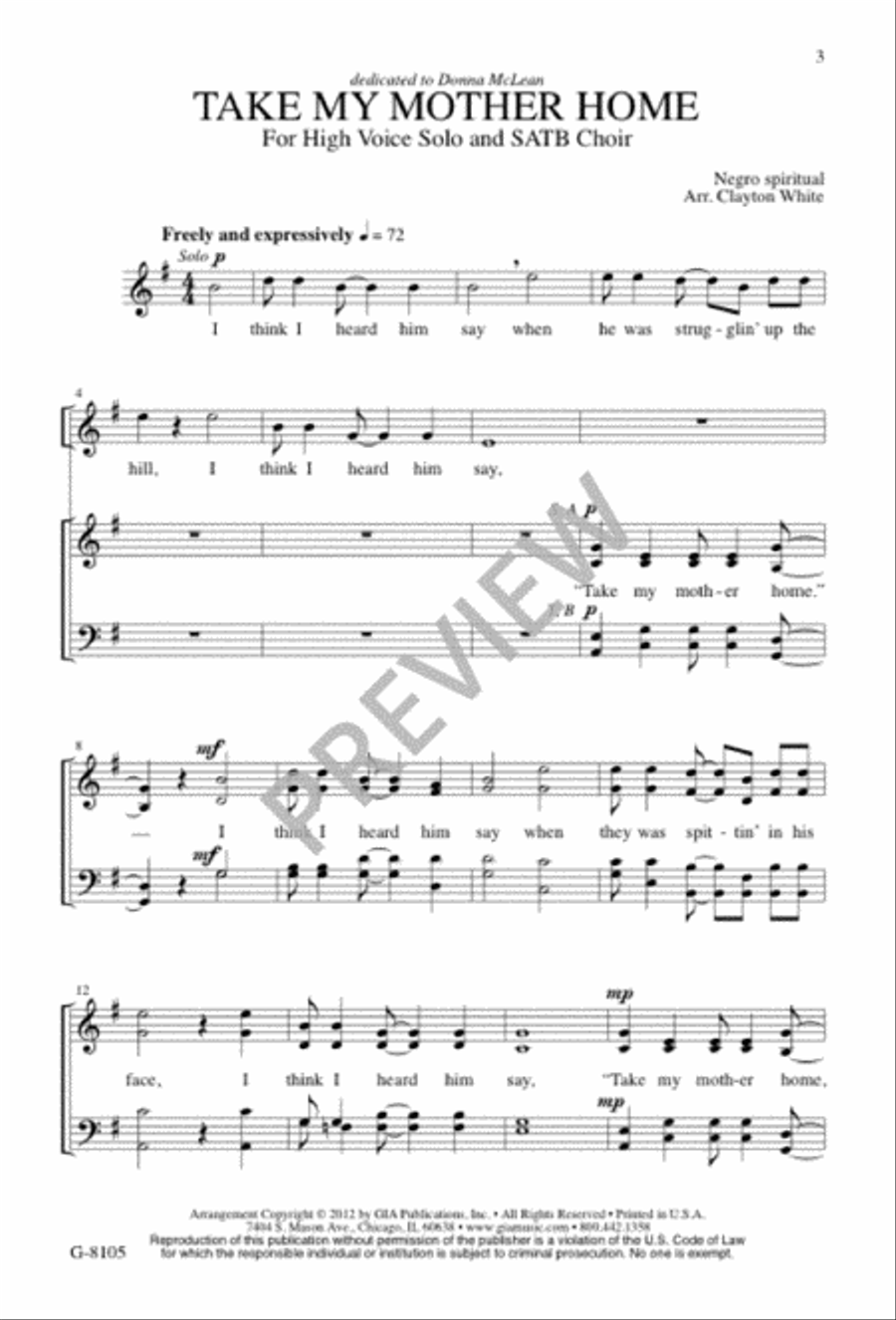 Take My Mother Home 4-Part scores gallery preview page 2