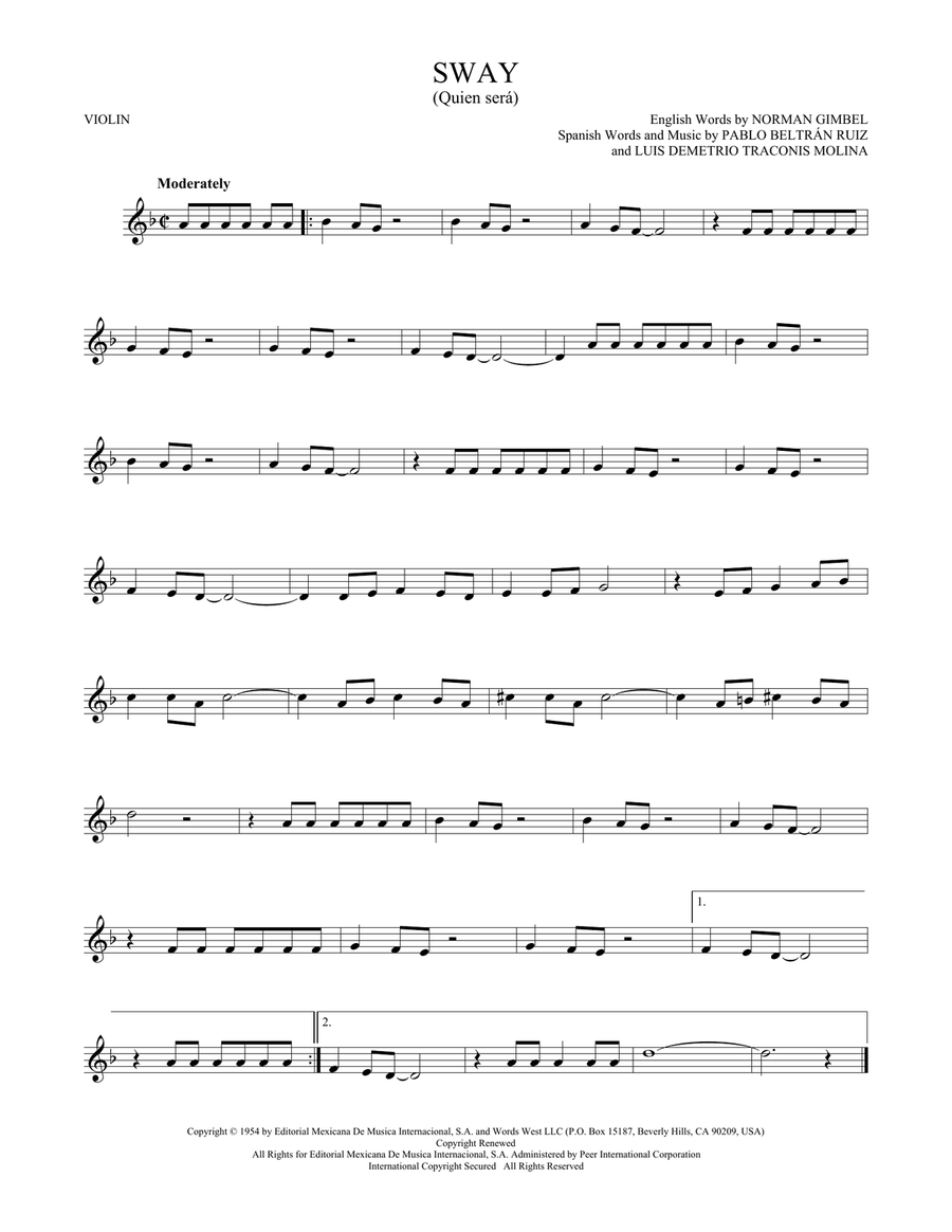 Sway (Quien Sera) Violin Solo scores gallery preview page 1
