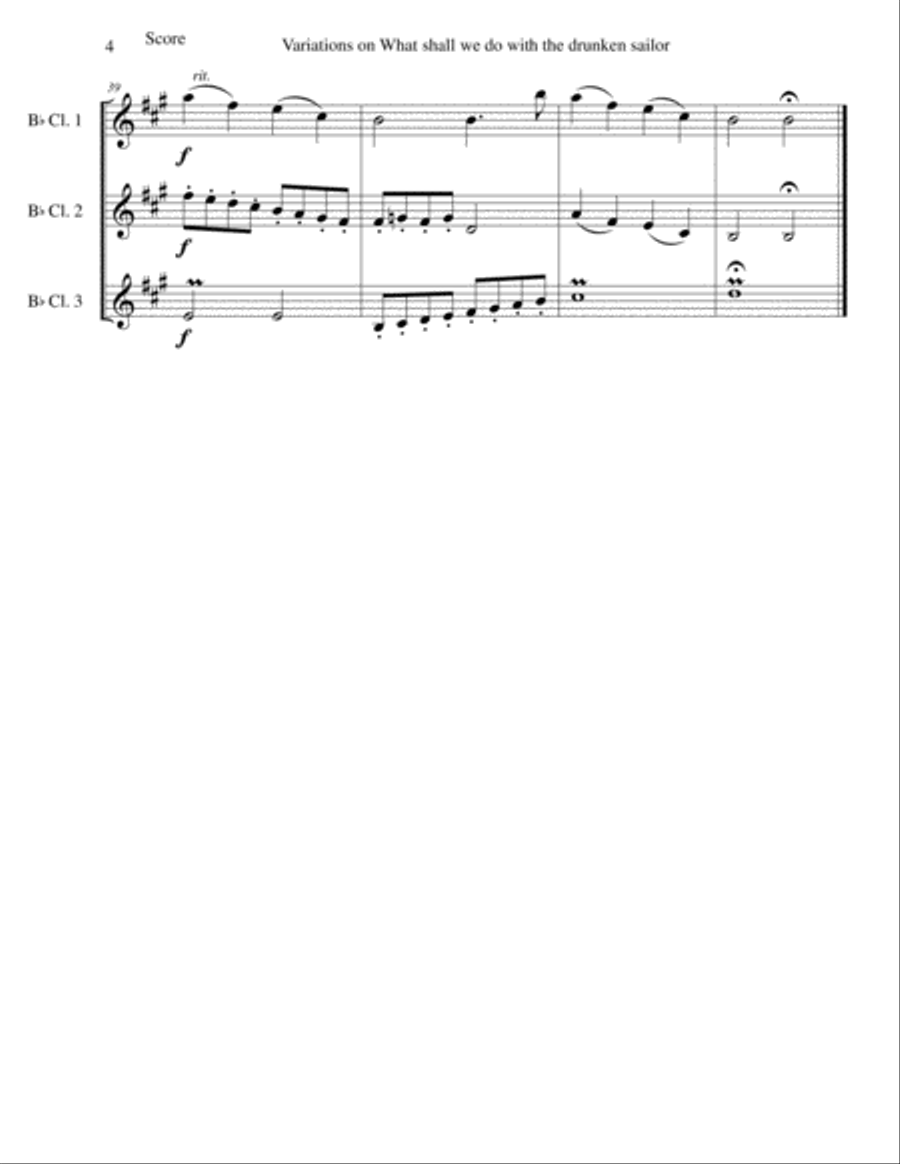 Variations on What shall we do with the drunken sailor for clarinet trio Clarinet Trio scores gallery preview page 4