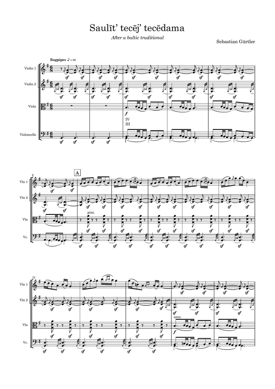 Saulīt' tecēj' tecēdama Saulīt' tecēj' tecēdama String Quartet scores gallery preview page 1