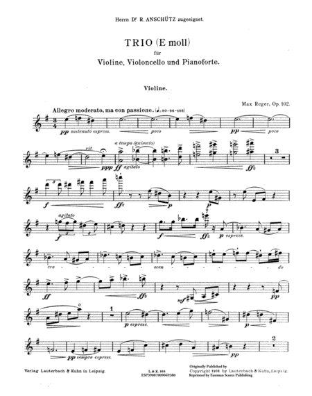 Trio, fur Violine, Violoncello und Klavier, Opus 102