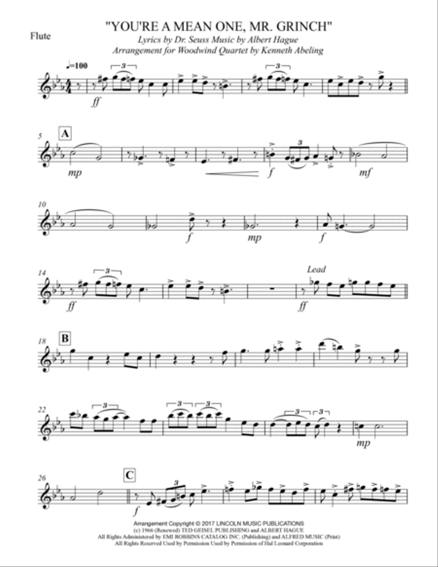You're A Mean One, Mr. Grinch Woodwind Quartet scores gallery preview page 5