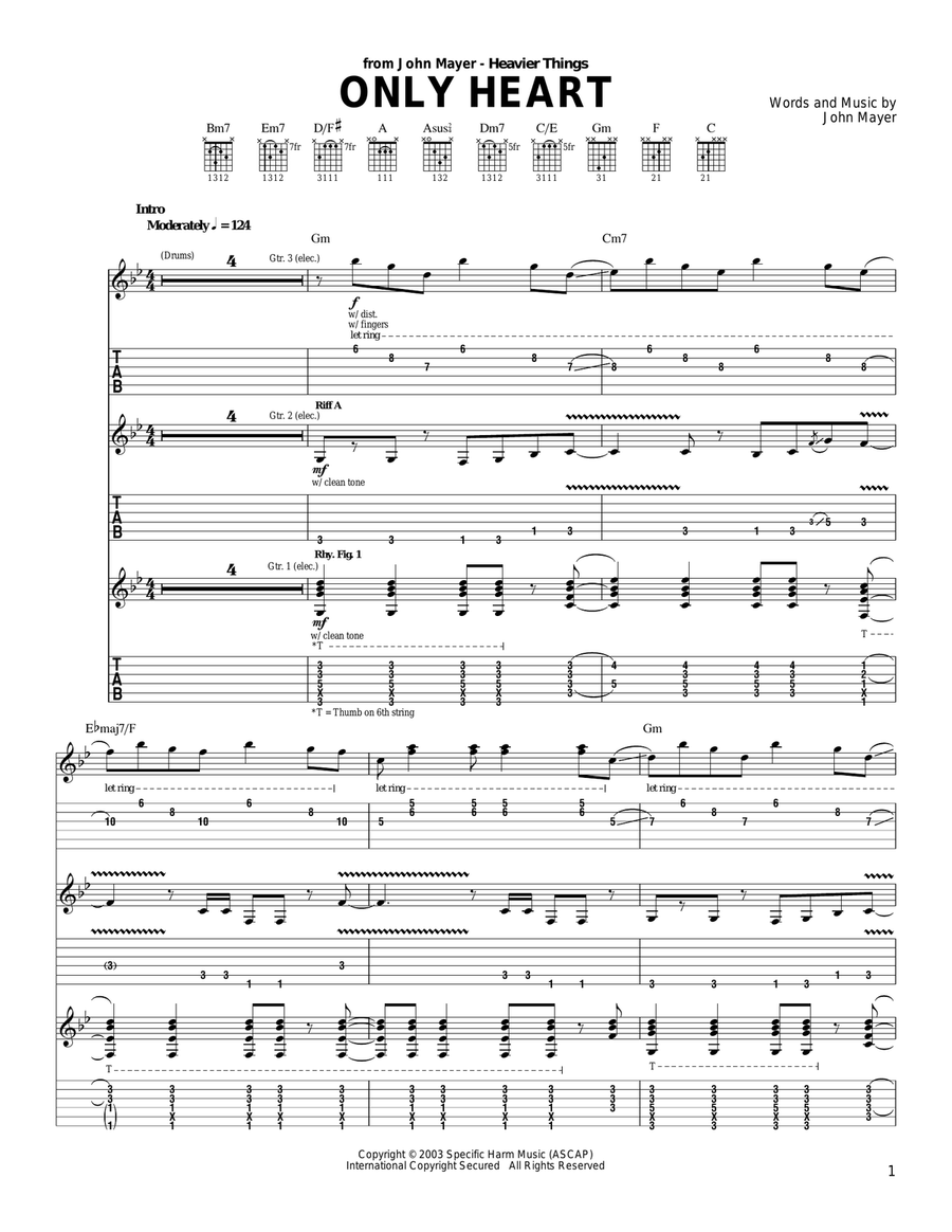 Only Heart Guitar Tablature scores gallery preview page 1