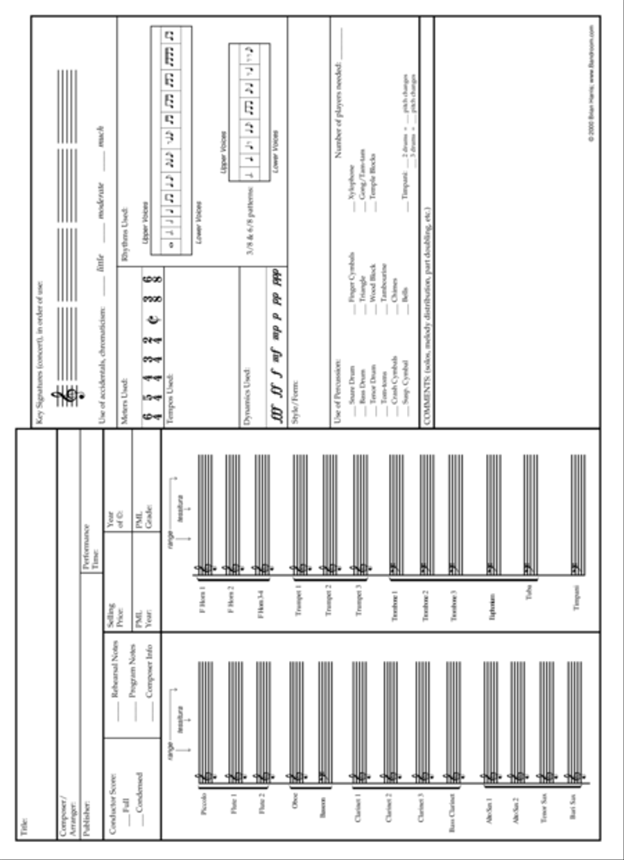 YOUNG BAND MUSIC ANALYSIS FORM & 28 SAMPLES (resource for band directors) image number null