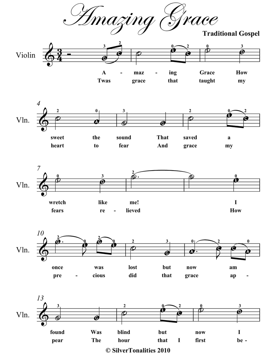 Amazing Grace Easy Violin Sheet Music Violin Solo scores gallery preview page 2