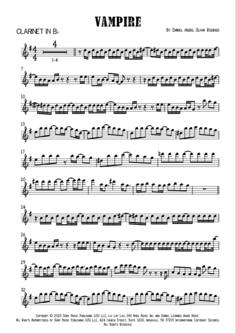 Vampire Clarinet Solo scores gallery preview page 2