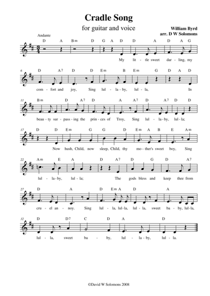 Byrd's cradle song (simple version for alto voice with guitar chord names) image number null