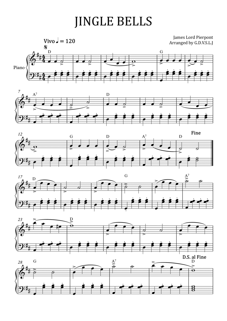 Jingle Bells in D Major Easy Piano scores gallery preview page 1