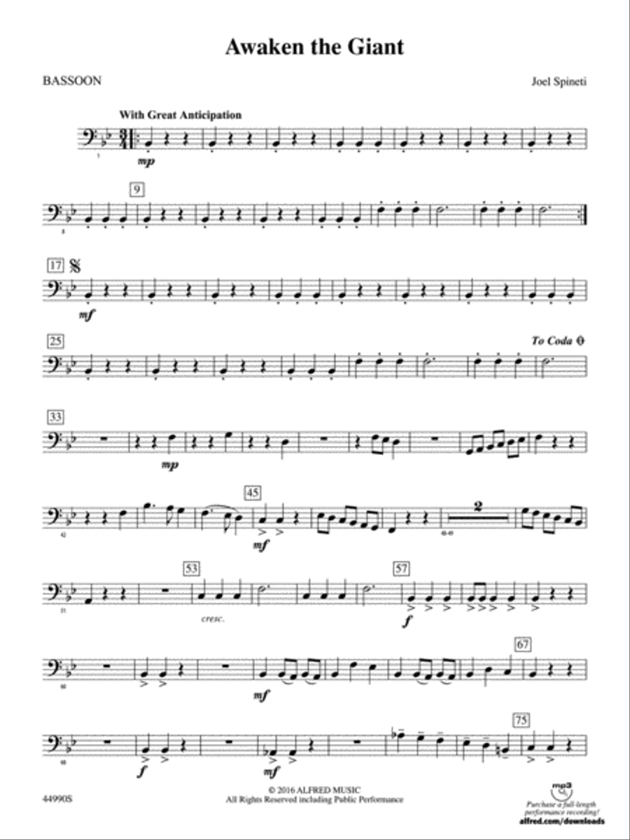 Awaken the Giant: Bassoon Concert Band scores gallery preview page 1