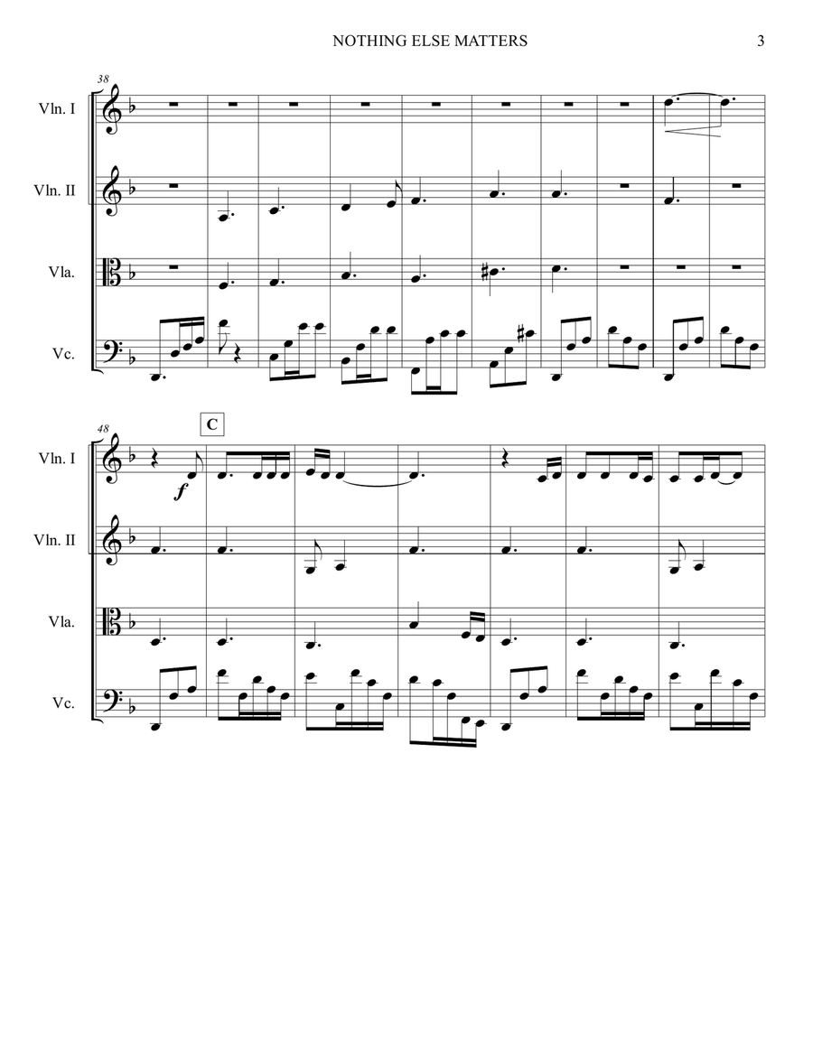 Nothing Else Matters String Quartet scores gallery preview page 4