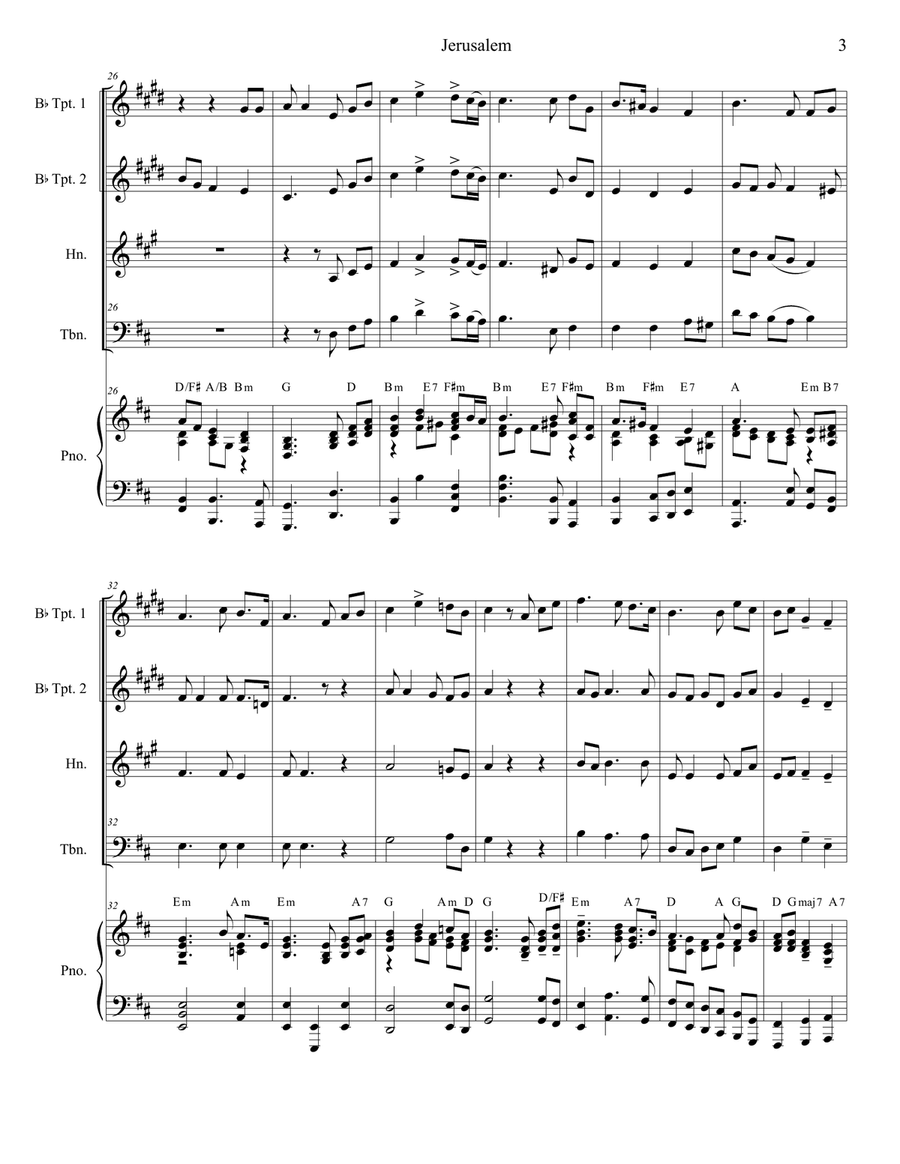 Jerusalem (Brass Quartet and Piano) Brass Quartet scores gallery preview page 3