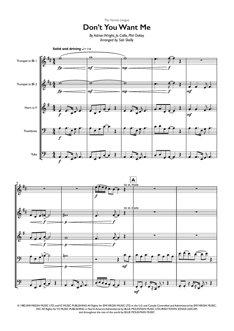 Don't You Want Me Brass Ensemble scores gallery preview page 1
