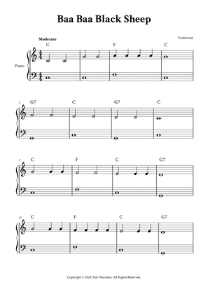 Baa Baa Black Sheep - Easy Piano in C (with Chords)