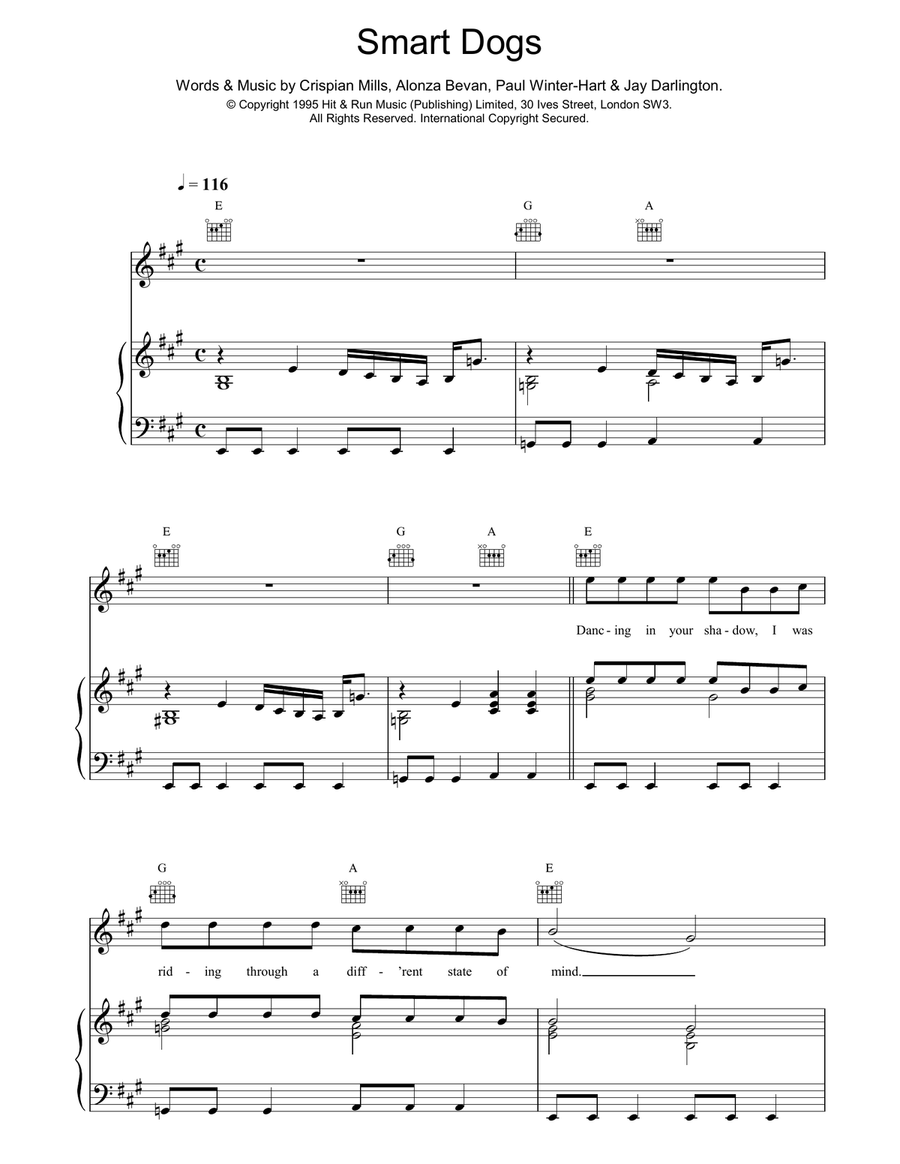 Smart Dogs Piano, Vocal, Guitar scores gallery preview page 1
