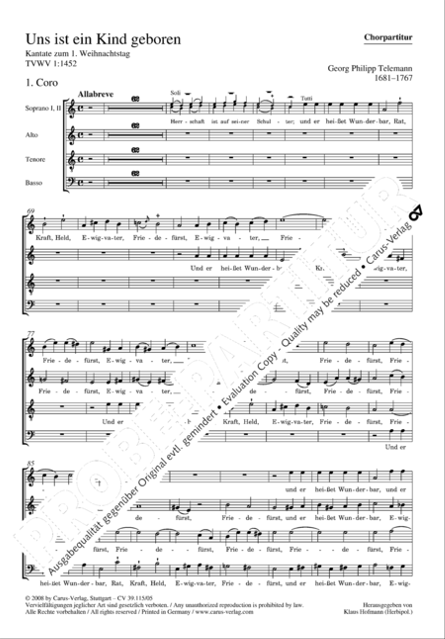 For us a child is born (Uns ist ein Kind geboren) SSATB scores gallery preview page 2