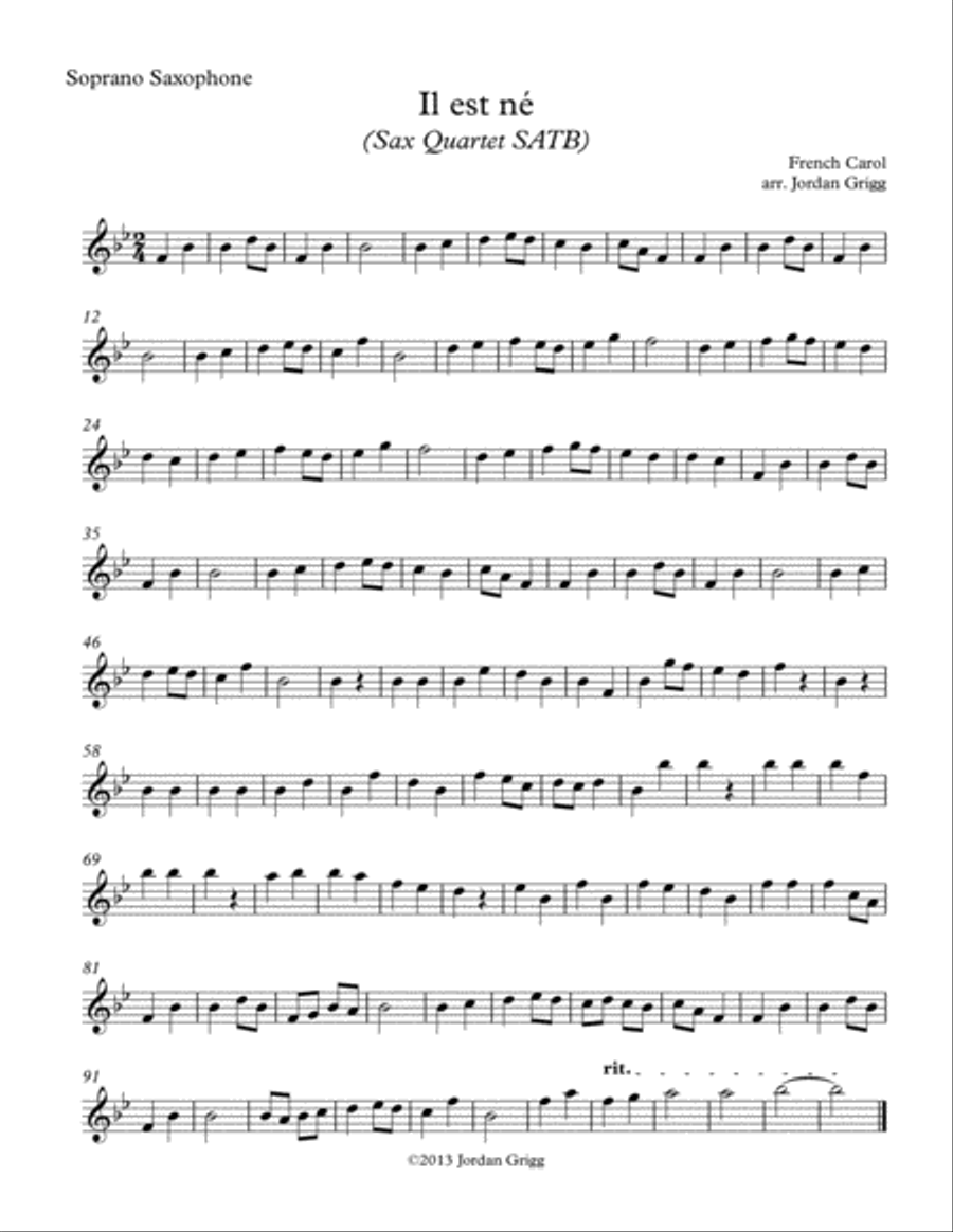 Il est né (Sax Quartet SATB) Saxophone Quartet scores gallery preview page 4