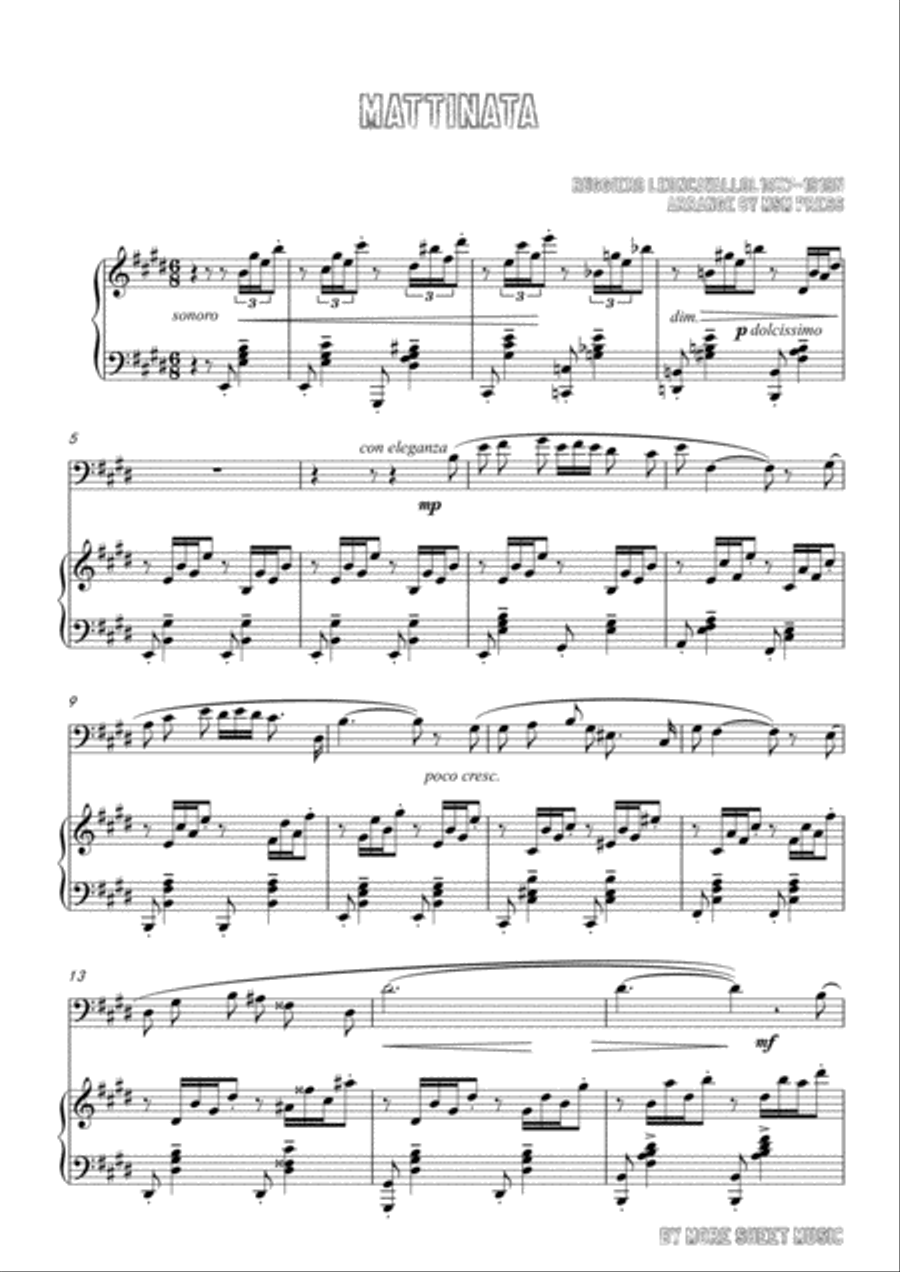 Leoncavallo-Mattinata, for Cello and Piano Piano scores gallery preview page 3