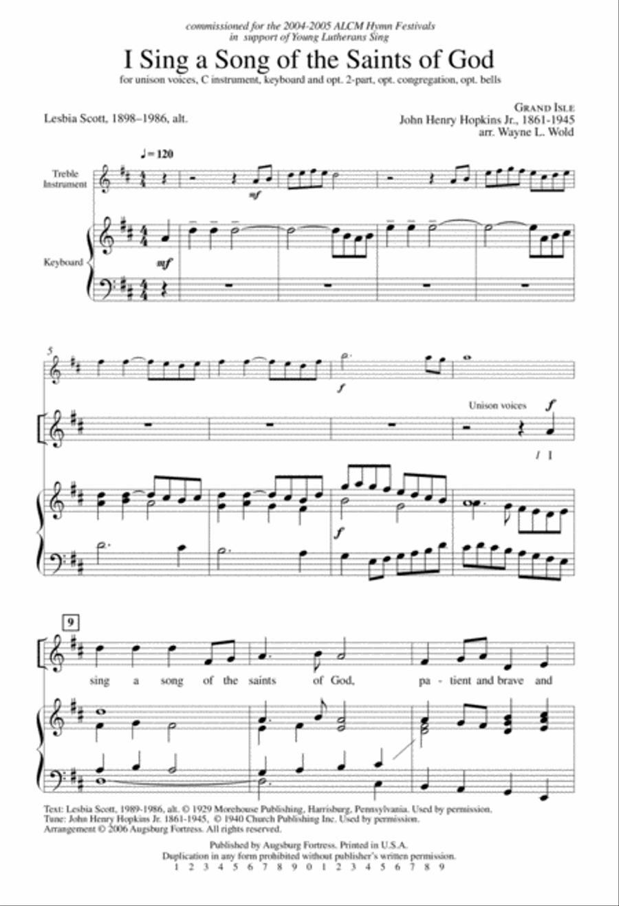 I Sing a Song of the Saints of God Unison Choir scores gallery preview page 2