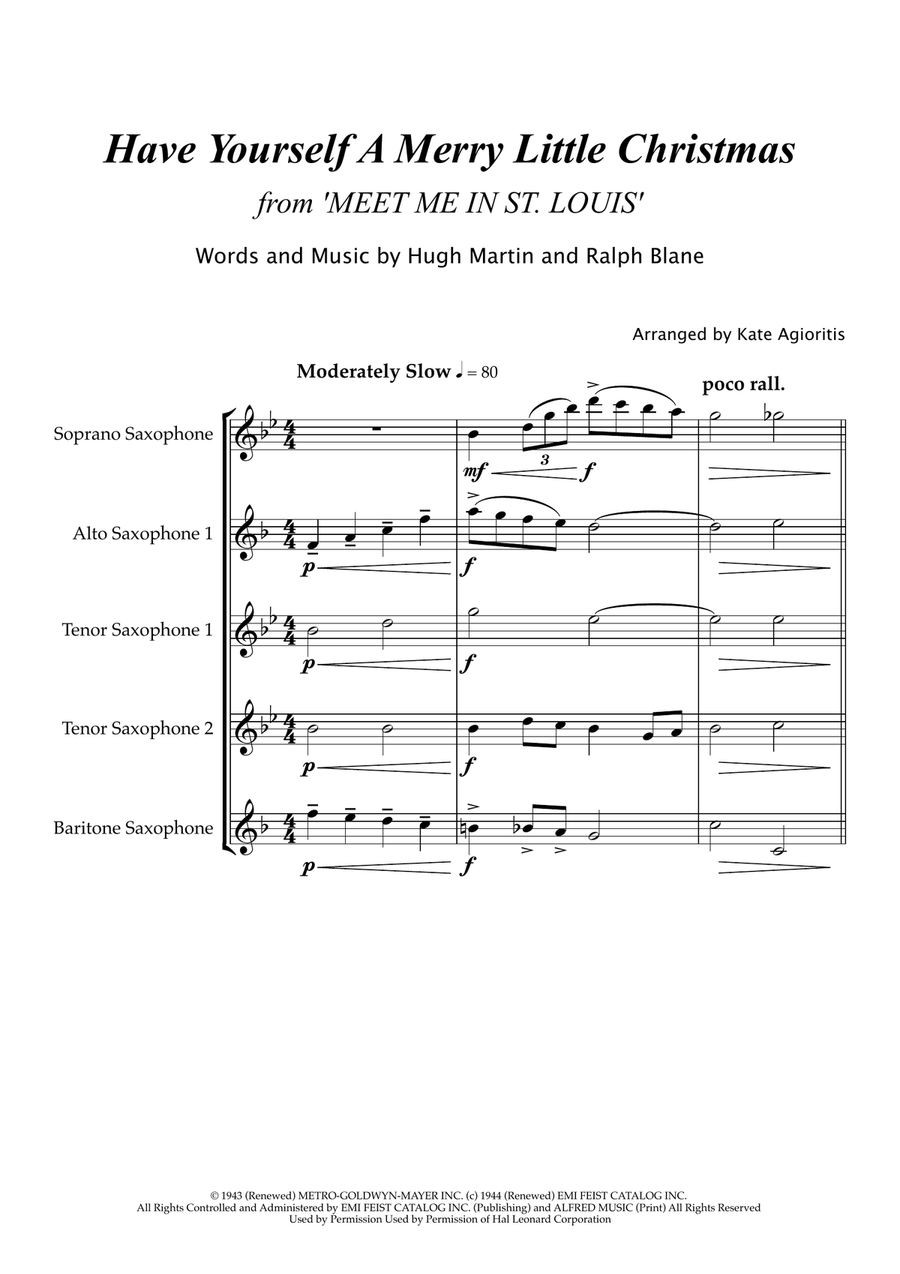 Have Yourself A Merry Little Christmas from MEET ME IN ST. LOUIS Saxophone Quintet scores gallery preview page 2