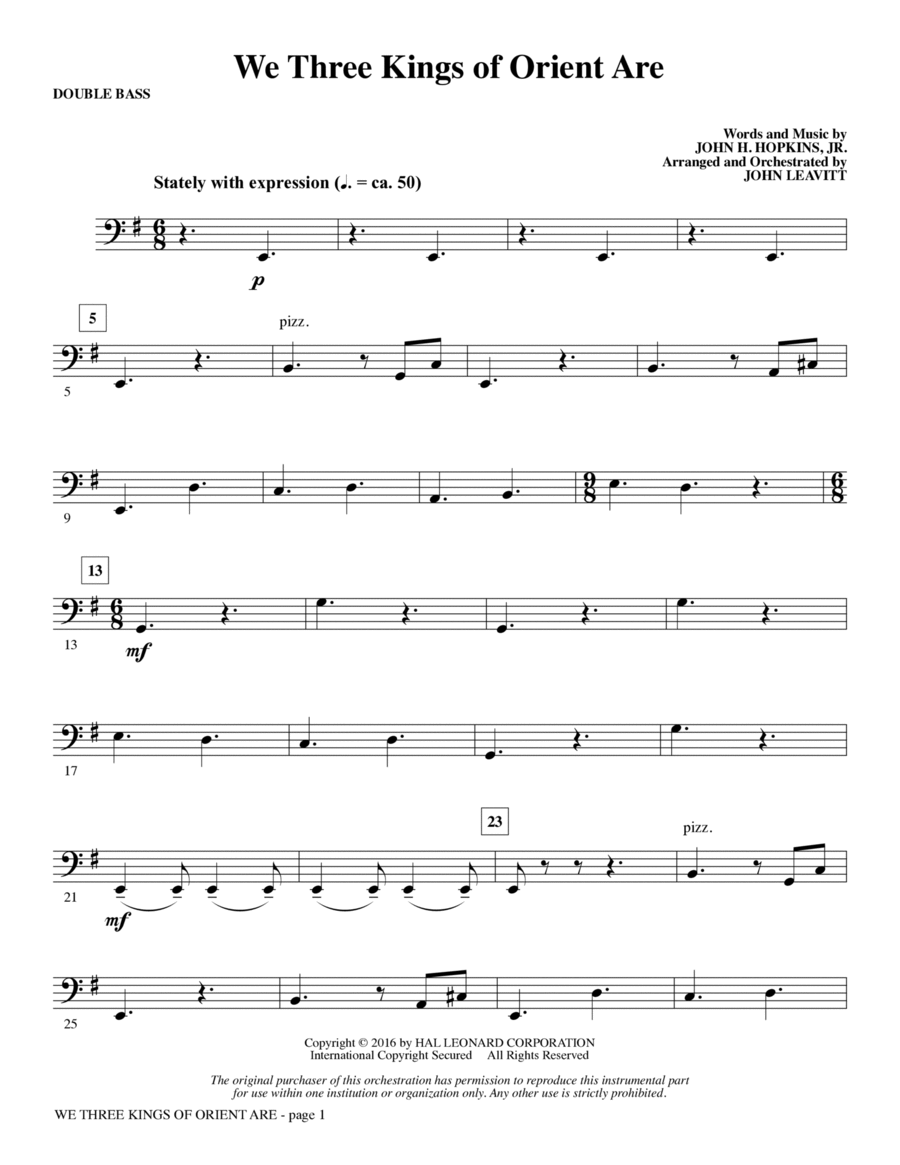 We Three Kings of Orient Are - Double Bass Choir scores gallery preview page 1
