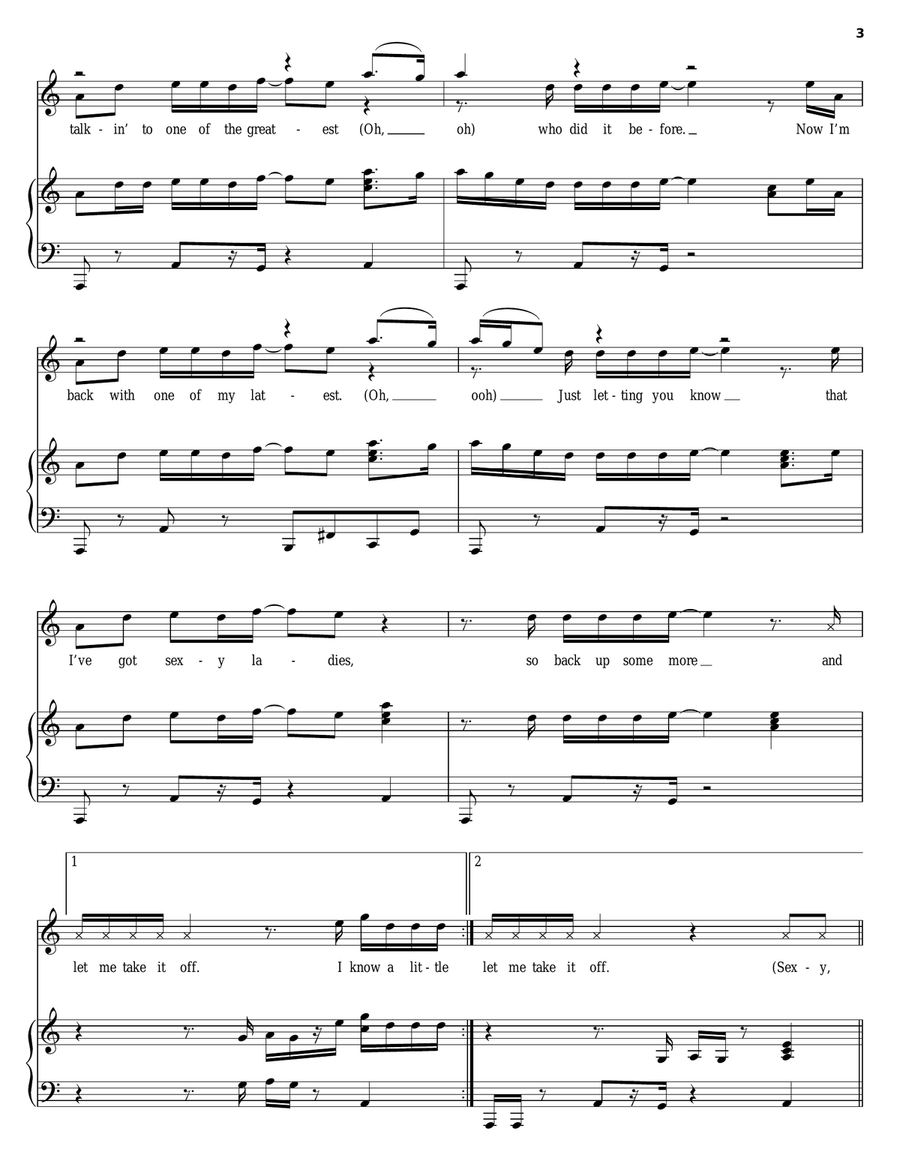 Sexy Ladies (Let Me Talk To You Prelude) Piano, Vocal, Guitar scores gallery preview page 3