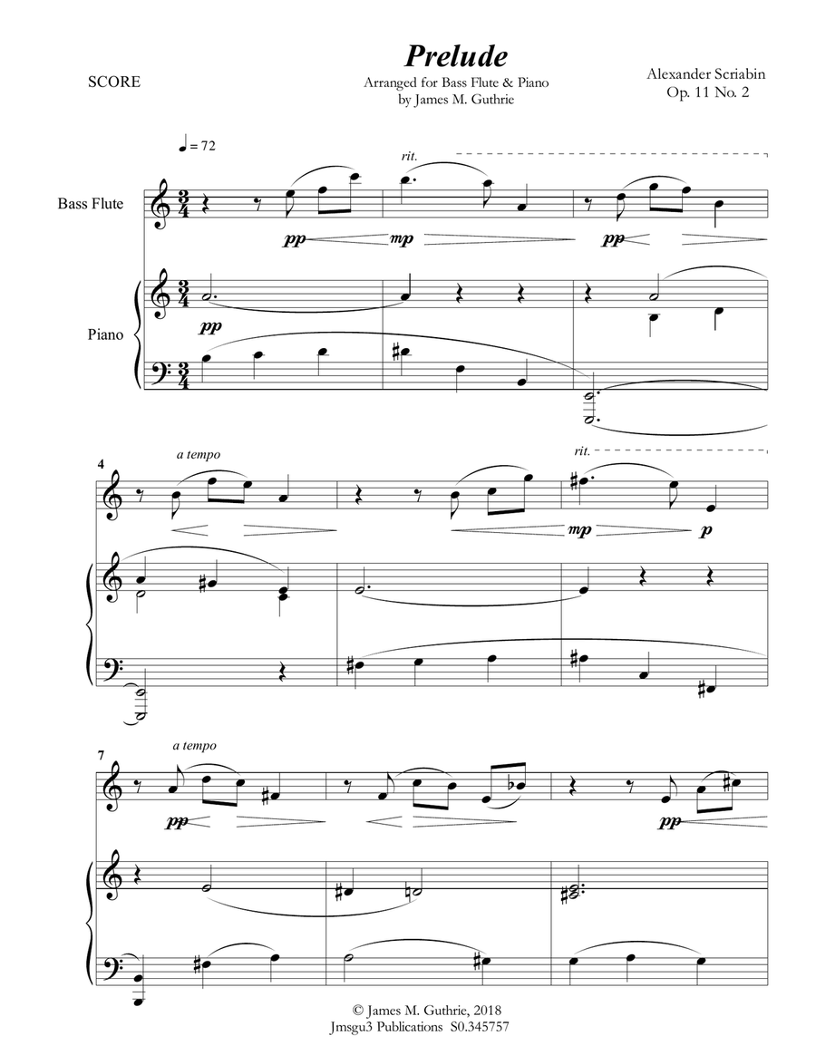 Scriabin: Prelude Op. 11 No. 2 for Bass Flute & Piano