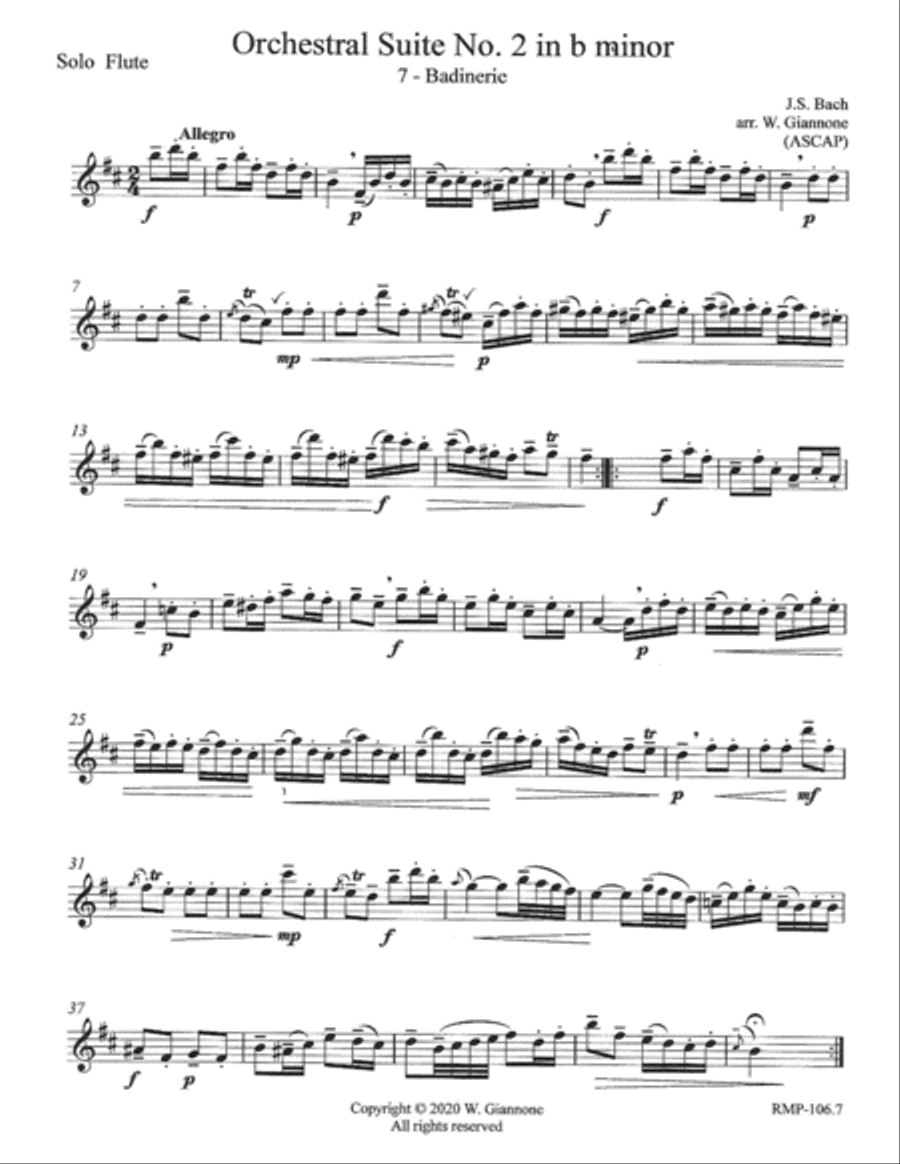 Bach - Badinerie from Orchestral Suite No. 2 in b minor for solo flute, oboe and bassoon Woodwind Trio scores gallery preview page 3