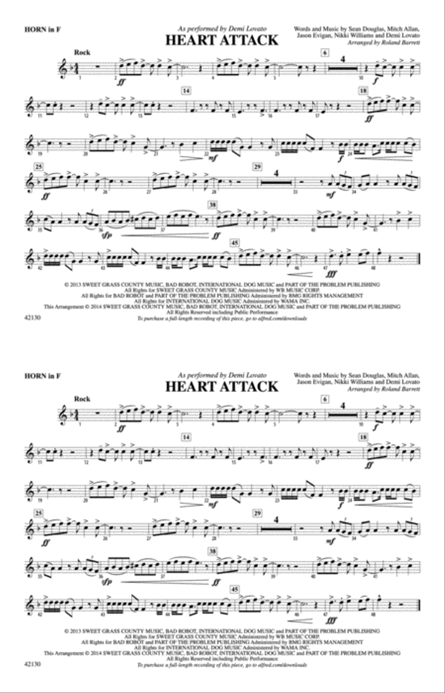 Heart Attack: 1st F Horn Marching Band scores gallery preview page 1