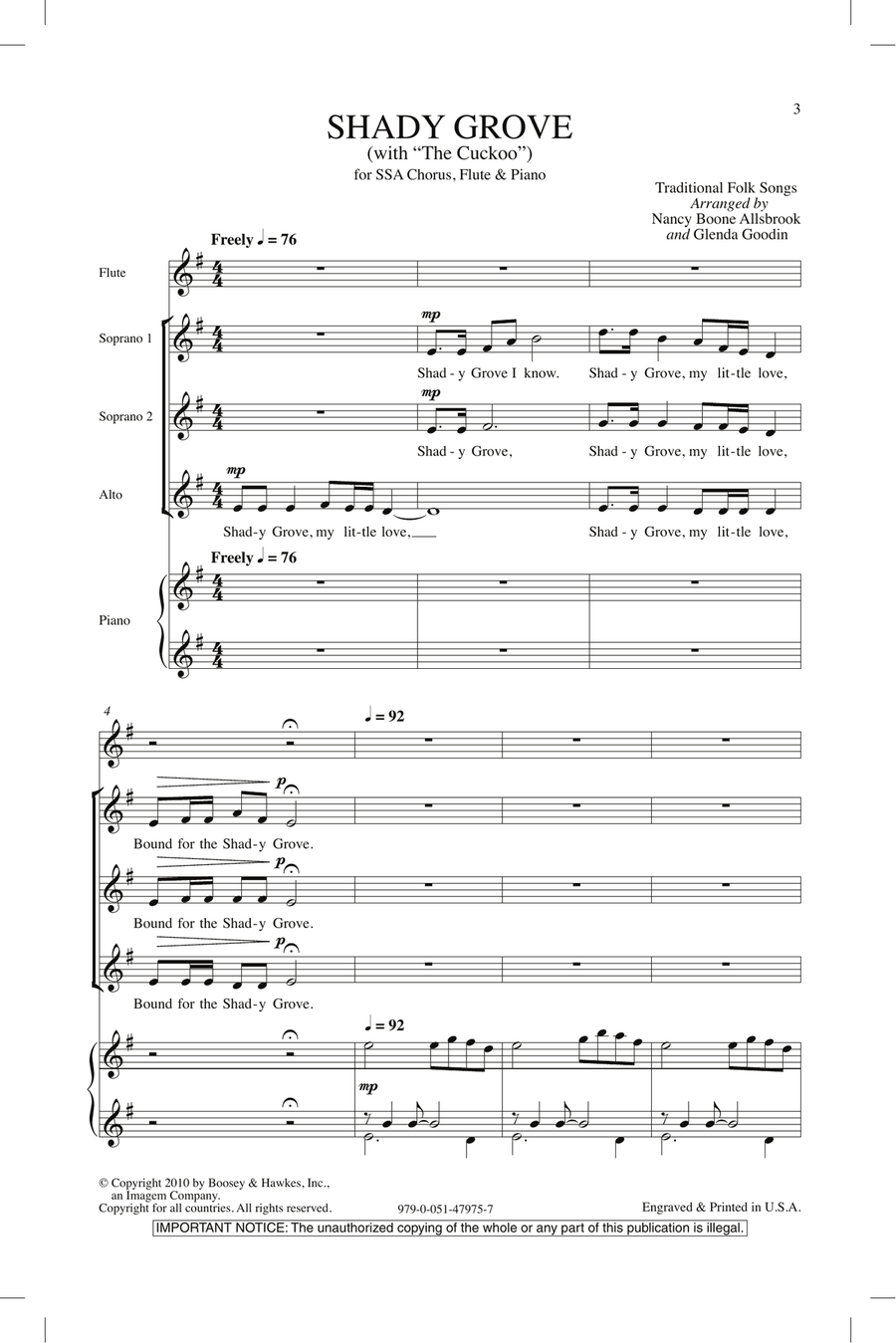 Shady Grove (with The Cuckoo) SSA scores gallery preview page 1