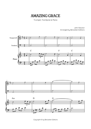 Amazing Grace • super easy trumpet and trombone sheet music w/ intermediate piano accomp and chords