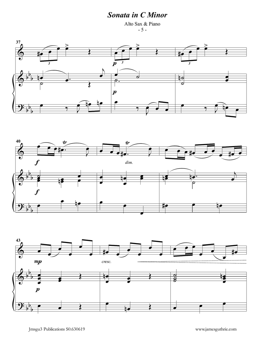 Telemann: Sonata in C Minor for Alto Sax & Piano Alto Saxophone scores gallery preview page 5