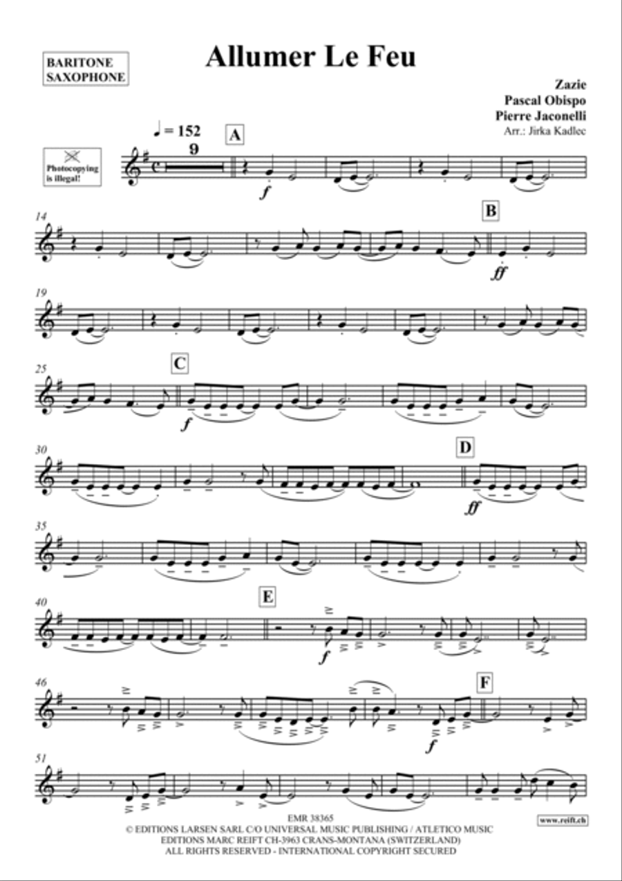 Allumer Le Feu Allumer Le Feu Baritone Saxophone scores gallery preview page 2