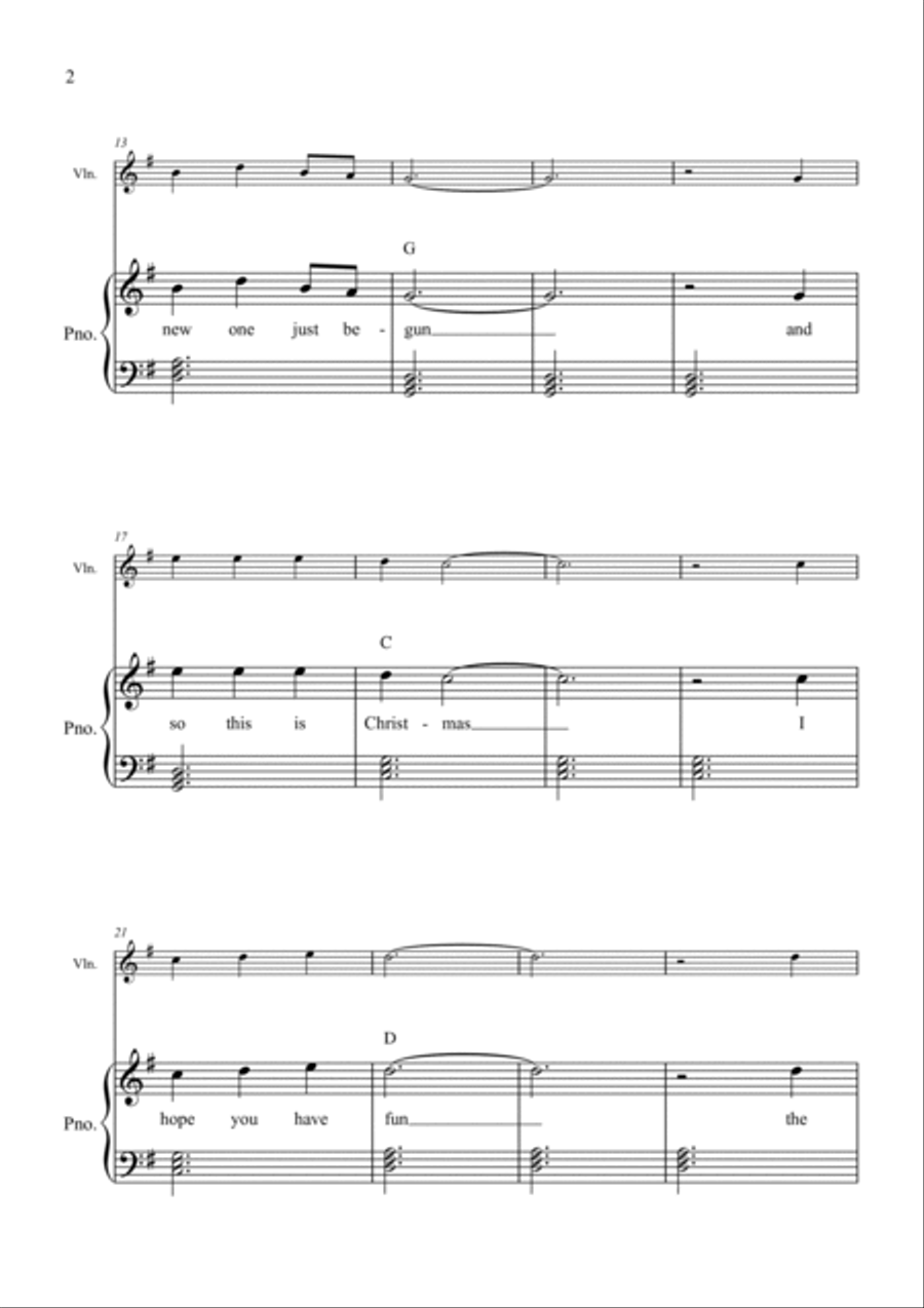 Happy Xmas (War Is Over) Violin Solo scores gallery preview page 2