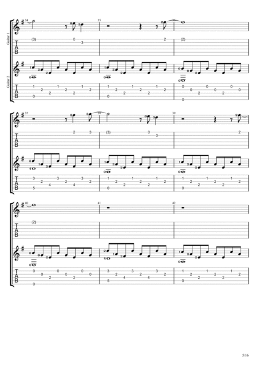 Clocks Guitar Tablature scores gallery preview page 5