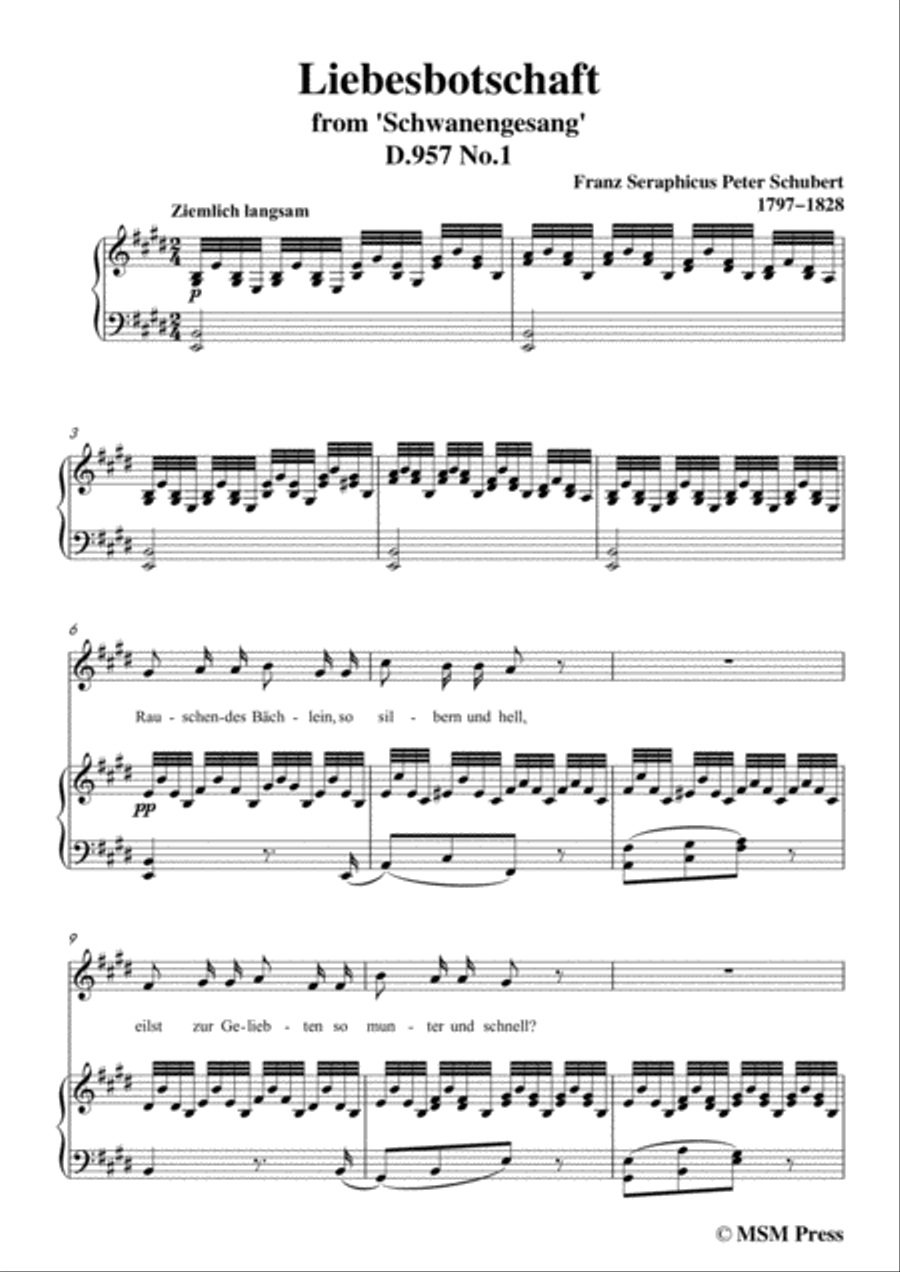 Schubert-Liebesbotschaft,from 'Schwanengesang(Swan Song)',D.957 No.1,in E Major Voice scores gallery preview page 3