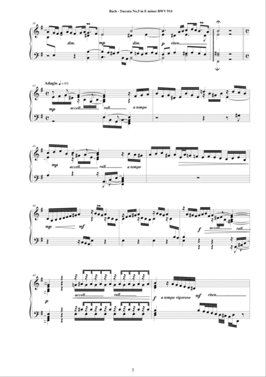 Bach - Toccata No.5 in E minor BWV 914 for Harpsichord or Piano - Complete score Harpsichord scores gallery preview page 3