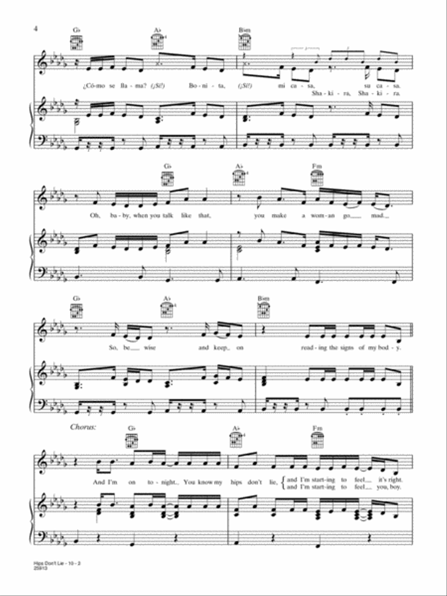 Hips Don't Lie Piano, Vocal, Guitar scores gallery preview page 2