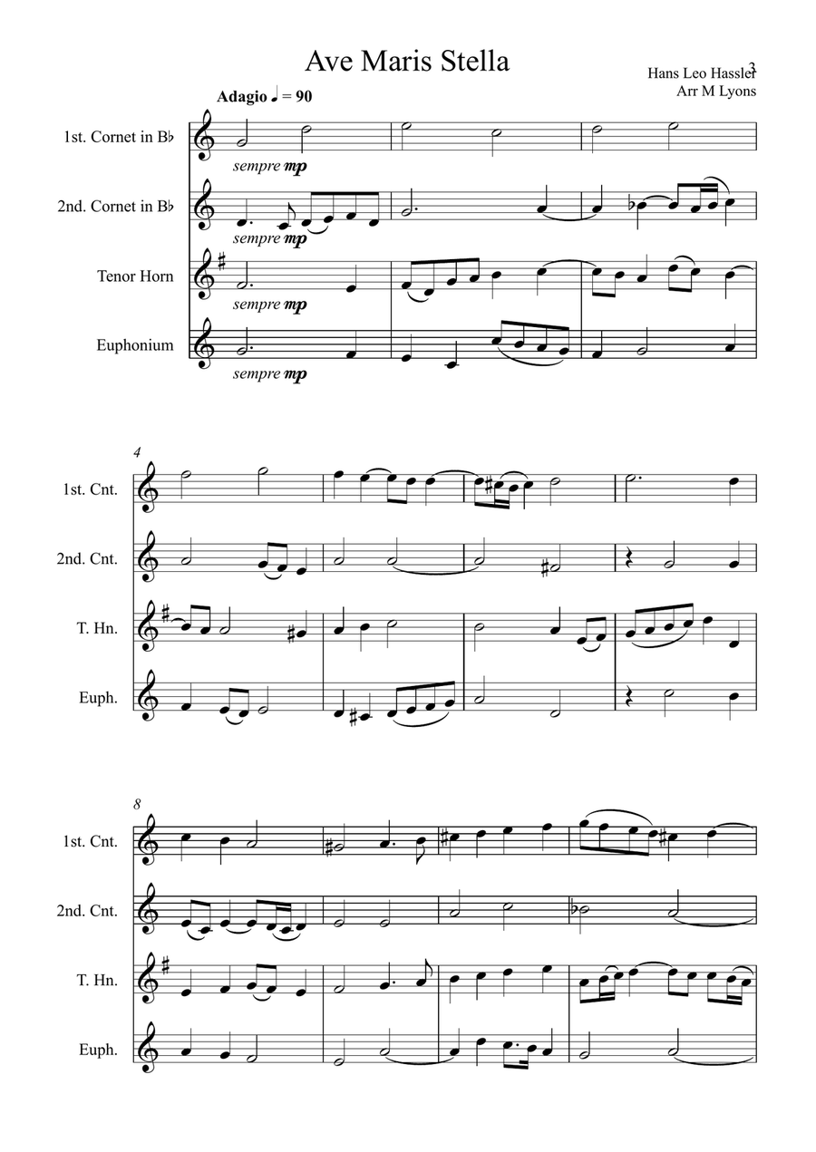 Ave Maris Stella - Hans Leo Hassler (Brass quartet) Brass Quartet scores gallery preview page 3