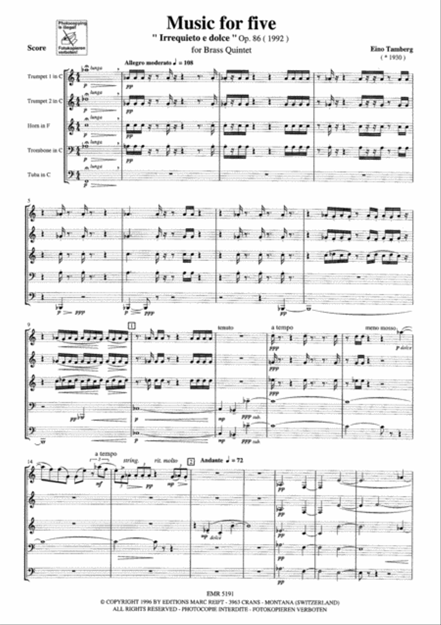 Music for Five Brass Quintet scores gallery preview page 3