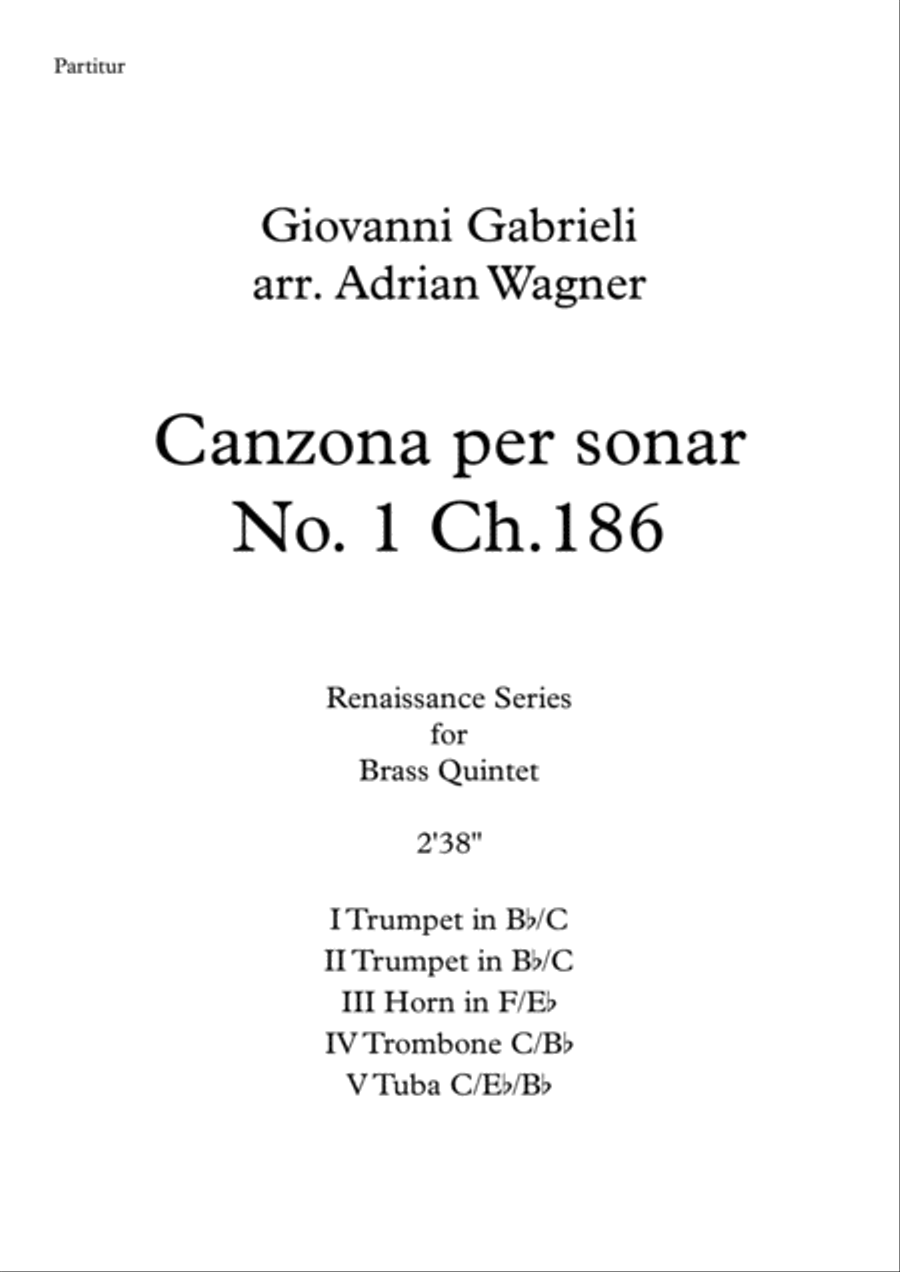 Canzona per sonar No 1 Ch.186 (Giovanni Gabrieli) Brass Quintet arr. Adrian Wagner Brass Quintet scores gallery preview page 1