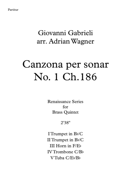 Canzona per sonar No 1 Ch.186 (Giovanni Gabrieli) Brass Quintet arr. Adrian Wagner image number null