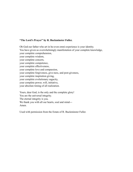 The Lord's Prayer ... A Poem by R. Buckminster Fuller (2013) for soprano and piano