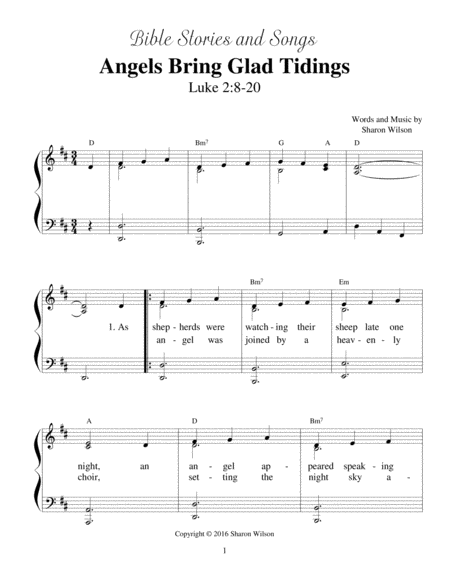 Angels Bring Glad Tidings (Bible Stories and Songs) by Sharon Wilson Piano, Vocal, Guitar - Digital Sheet Music